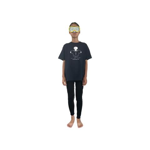 【金魚Ｔシャツ】　手刷り　【ヒトクウ　デメキン】　紺　大人サイズ（Ｍ Ｌ寸）