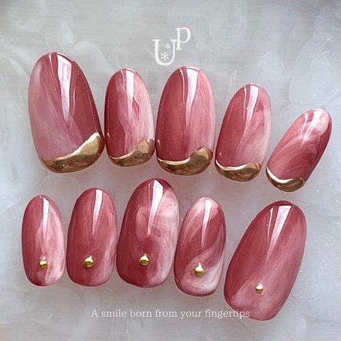 【gradation nail】 煌めきラインのグラデーションネイル　赤ネイル 