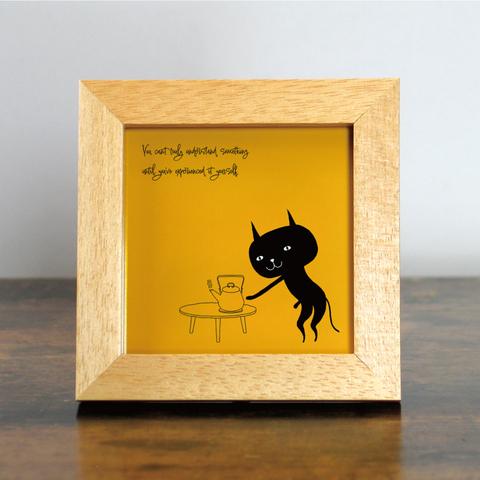 【額付き】 北欧　ネコ　猫　絵　絵画　アート　ポスター　黒猫　イラスト　グッズ　猫モチーフ　雑貨　「ねこのひげ　0092」