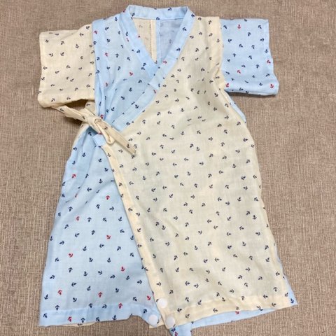 甚平　ロンパース　夏衣装　和装　子供服　ベビー服　wガーゼ　ダブルガーゼ　イカリ柄