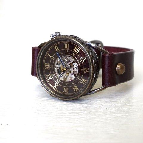 メカニックワールド　SV　Mサイズ　真鍮 　ワインブラウン　手作り腕時計