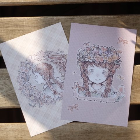 春 の ポストカード 2枚セット (アンと花冠、アンと花のワルツ2種)