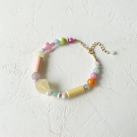 Pastel beads D bracelet (NO.715)