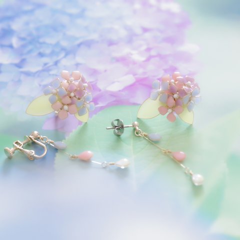 【紫陽花-Full*Bloom-】夏を着飾るピアス※飾れるフォトパネル付！