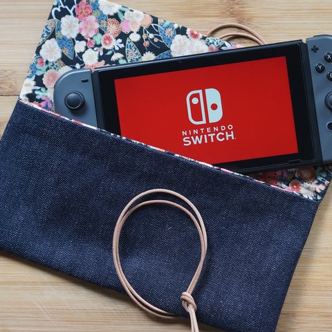 デニム＋レザーストラップ Nintendo Switch ケース