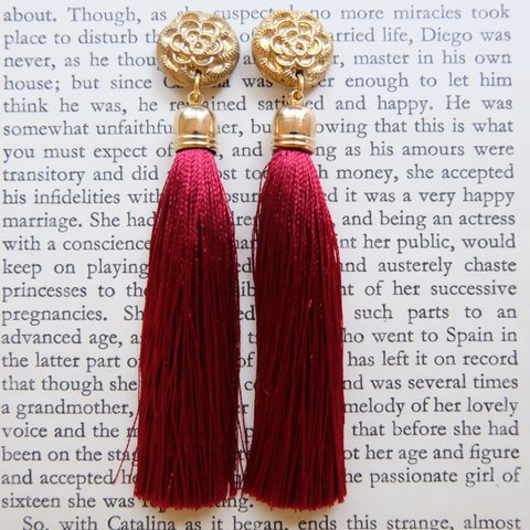 【vintage botton&long tassel-red-】