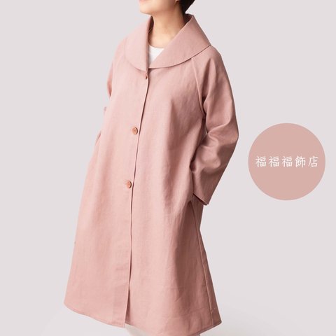 さくらコート【大人のための可愛いコート】サイズSML　体形に合わせてお作りもできます　桜　リネン 