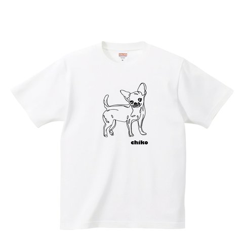 チワワ tシャツ 【名入れ】ポメチワ ロングコート 子犬 面白い デフォルメ 一筆書き スムースコート イラスト 服