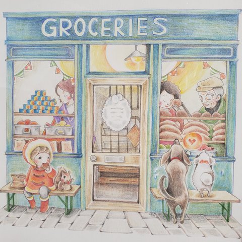 イラスト原画「Grocery Store in Town」