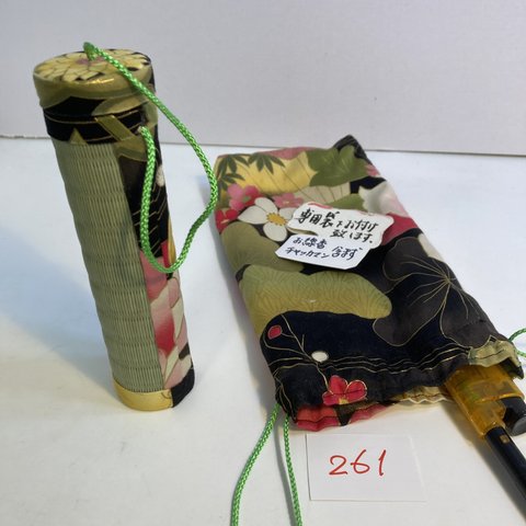  線香筒:市松グリーン畳に花柄のお線香筒No.261