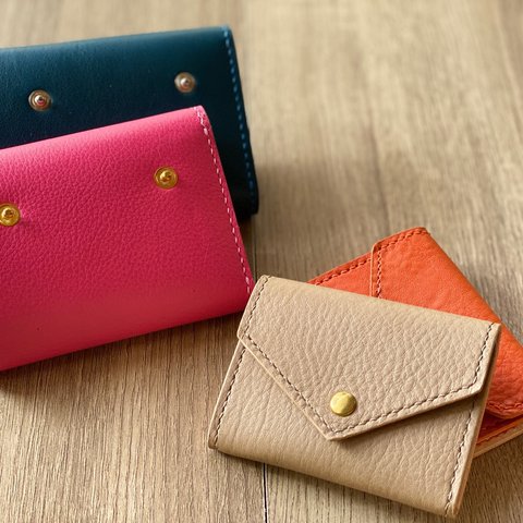 イタリアンレザー×国産レザーの着せ替え財布　三つ折りコンパクトウォレット　全20色　セパレートウォレット　札入れ側