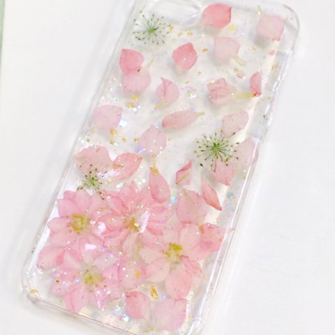 ★再々々々販★春ピンクの押し花スマホケース