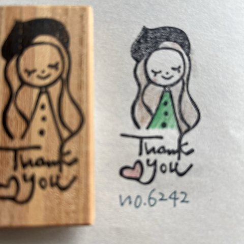 スタンプ　No. 6242 thank you ♡ どんぐり帽子の女の子