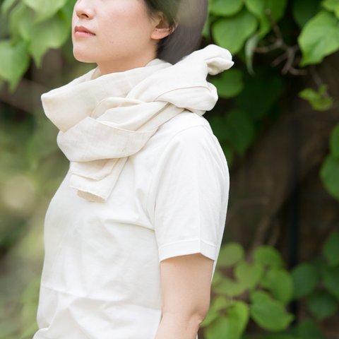 日除け、冷房対策　Organic Cotton＆linen　Wガーゼ夏のマフラー【37㎝幅】