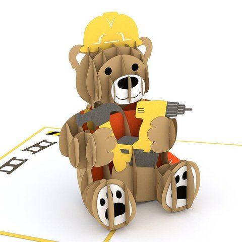 ポップアップグリーティングカード　Construction Bear