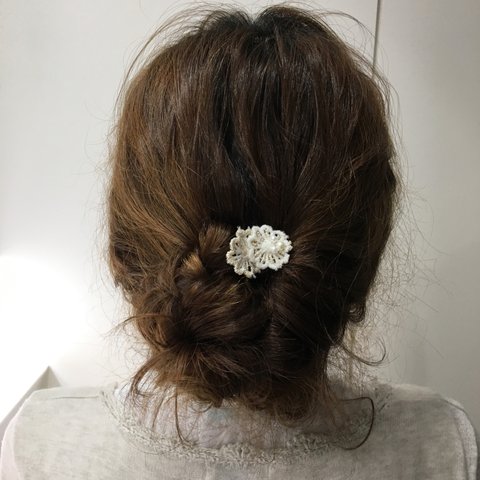 【受注制作】レースモチーフ　パール付　ヘアピン　シルバー