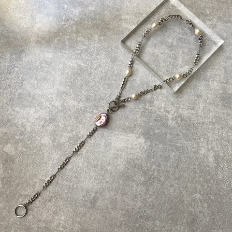 【allサージカルステンレス】N9324〈silver〉purplepearl necklace