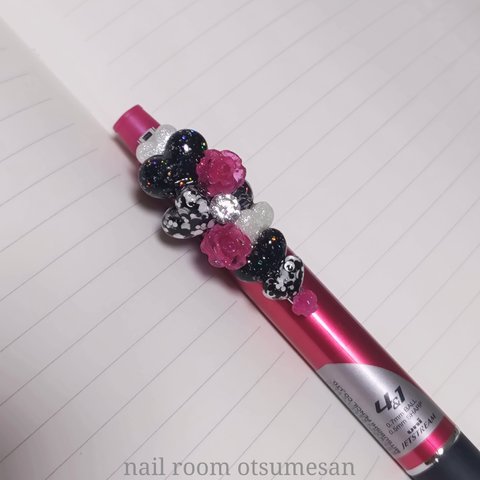デコボールペン　ピンク×ブラック