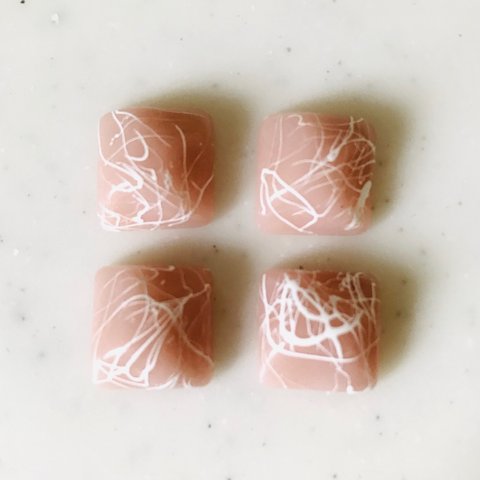 Dusty Pink White Line Designed Square Cabochons