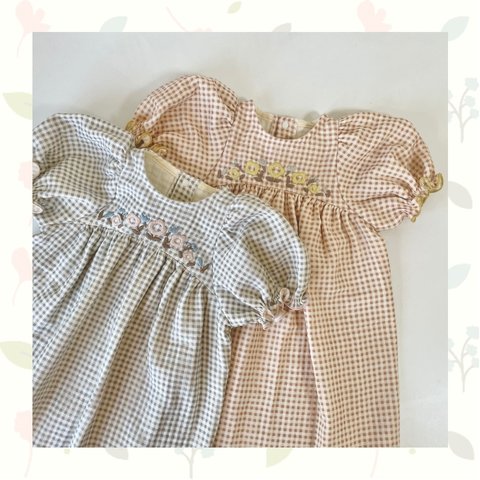 ◯⚪︎summer dress⚪︎◯ 100size  【gray】ギンガムチェック ガーゼ生地　ワンピース　夏