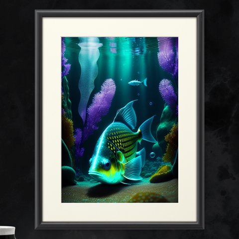 『原画』色鮮やかできらびやかに輝く神秘的な深海魚 グラフィック絵画