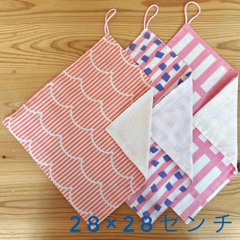 シンプルシリーズ　ピンク系【28×28センチ】ループ付きタオルセット