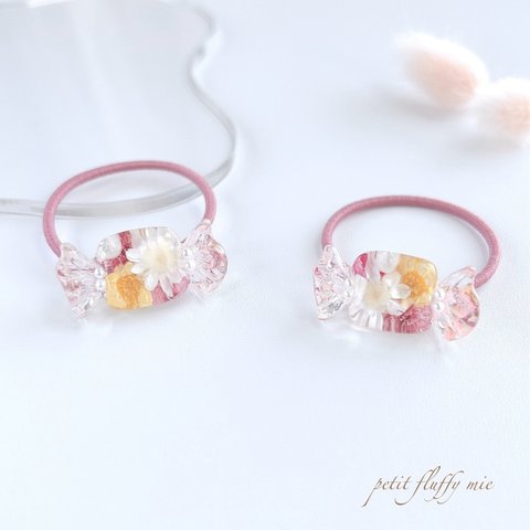 【396】flower candy..ヘアゴム　白　黄色　ピンク　パール　子供