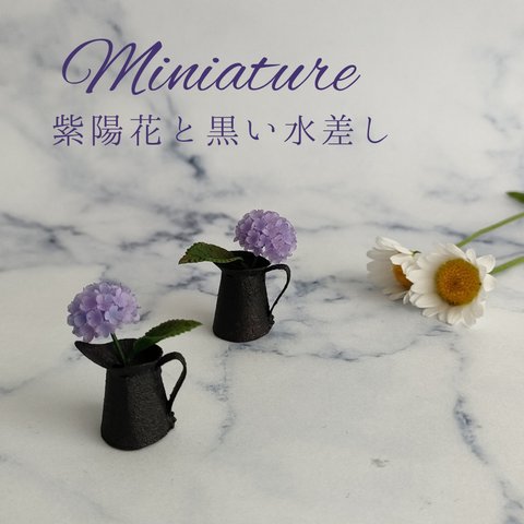 Miniature　紫陽花と黒い水差し
