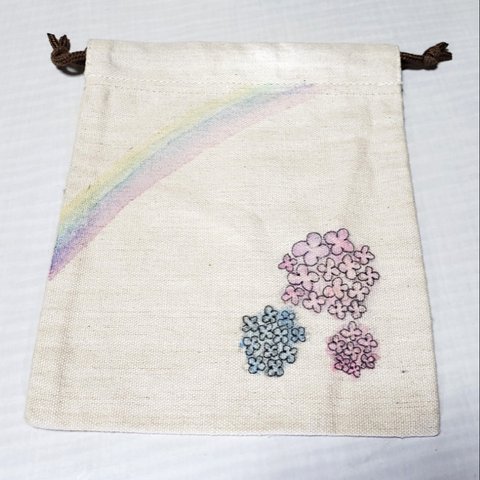 紫陽花と虹🌈巾着