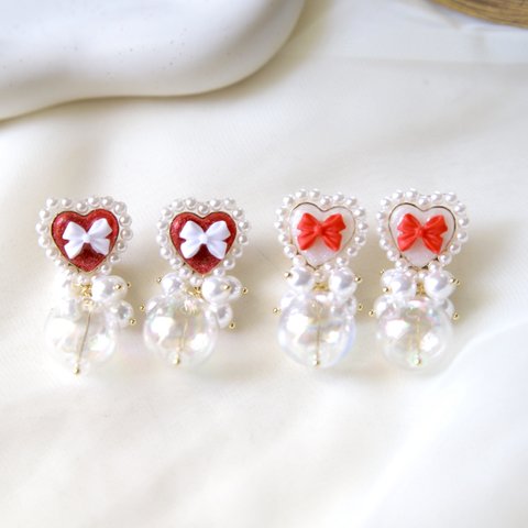 ハートバブル♡リボン🎀  ピアス/イヤリング