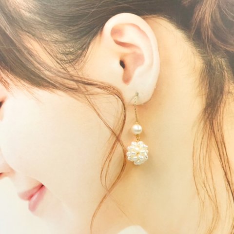 14kgf＊淡水パールボールのお上品なピアス🌼