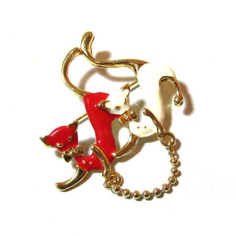 80s Vintage Enamel Cats Motif Retro Brooch