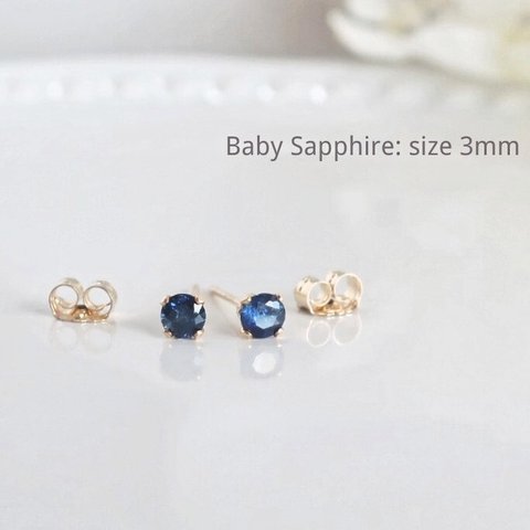 *:.Baby Sapphire"3mm".:*リトルビューティー✳サファイア14kgfピアス,イヤリング,9月誕生石