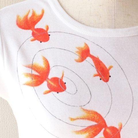 手描き  金魚いろいろTシャツ