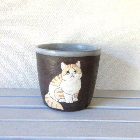 つぐみ製陶所 　猫のフリーカップ＊白茶ネコ