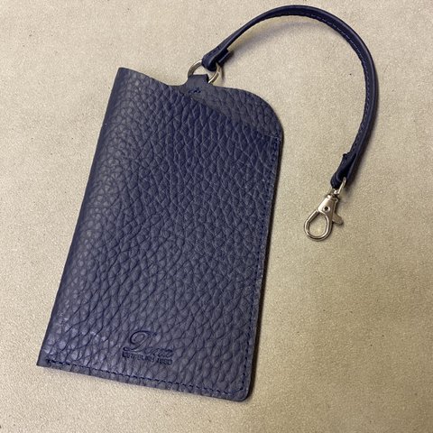 Italian leatherダブルフェイス leatherスマートフォンチャームストラップ付CASE