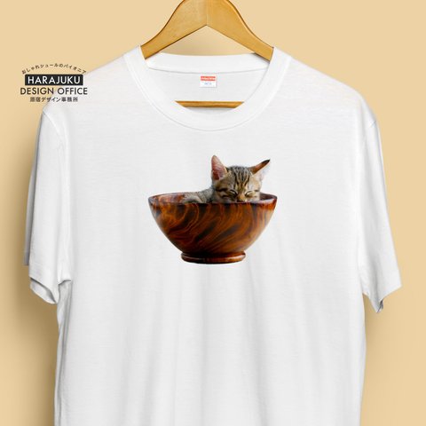 【半袖/長袖】オシャレおもしろTシャツ「おわん猫」