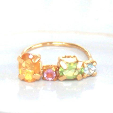 - amami - Yellow & Pink Sapphire & Aqua & Peridot Ring