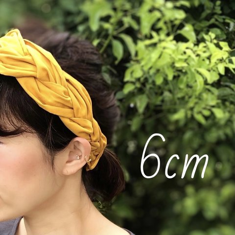 マスタード　幅6cm  コットン　100%  三つ編み　ヘアバンド 大人用　レディース 