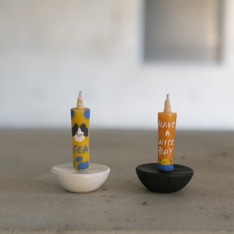 愛犬Seaちゃん柄 （Yellow × Orange）手描き 和ろうそく 米ぬかまめ 絵ろうそく