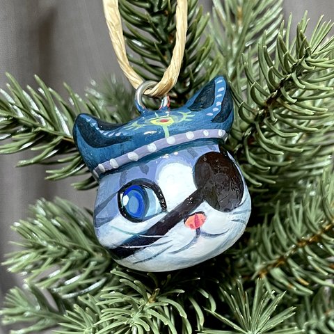 海賊船長の猫のクリスマスオーナメント 紙粘土細工 クリスマスツリー 飾り