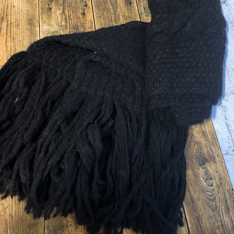 アルパカ　手編みマフラー　ブラック
