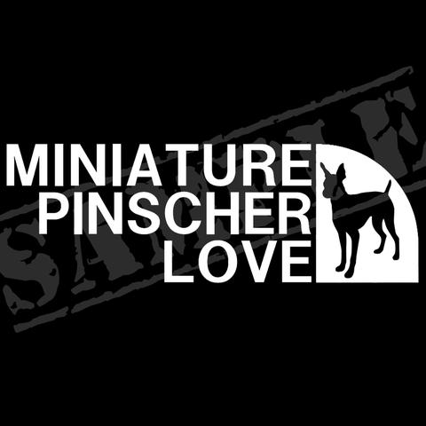 MINIATURE PINSCHER LOVE パロディステッカー （ミニチュア・ピンシャー）立ち耳バージョン / 5.5cm×17cm