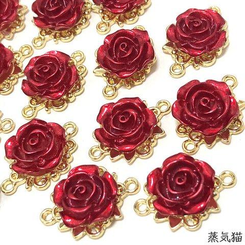 【コネクター】赤い薔薇チャーム 6個【薔薇の花 素材】