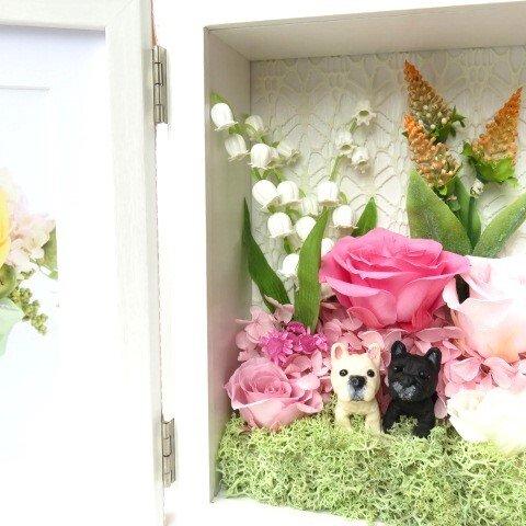 結婚祝い♪ ブルドッグ♪プリザーブドフラワーのフォトフレーム　バラ　ペット 