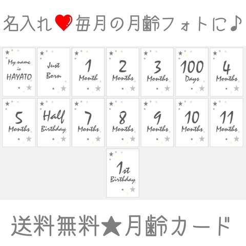 名入れ月齢カード01 グレースター⭐