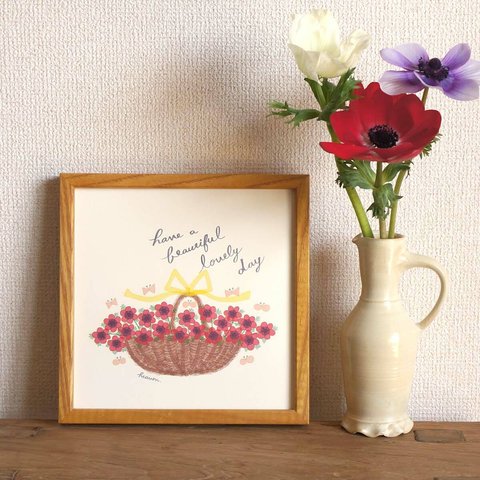 「アネモネの花かご」20cm角ポスター（文字入り／なし）