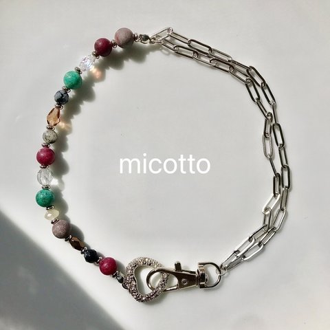 stone×chain 天然石 ハート シルバー ネックレス