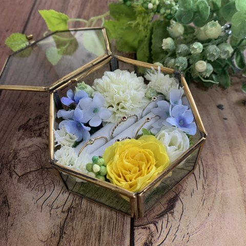 【再販4】リングピロー 5rings ＊*yellow rose × light blue*＊