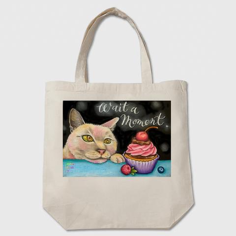 【送料無料】猫とカップケーキのお買い物バッグ　ナチュラル